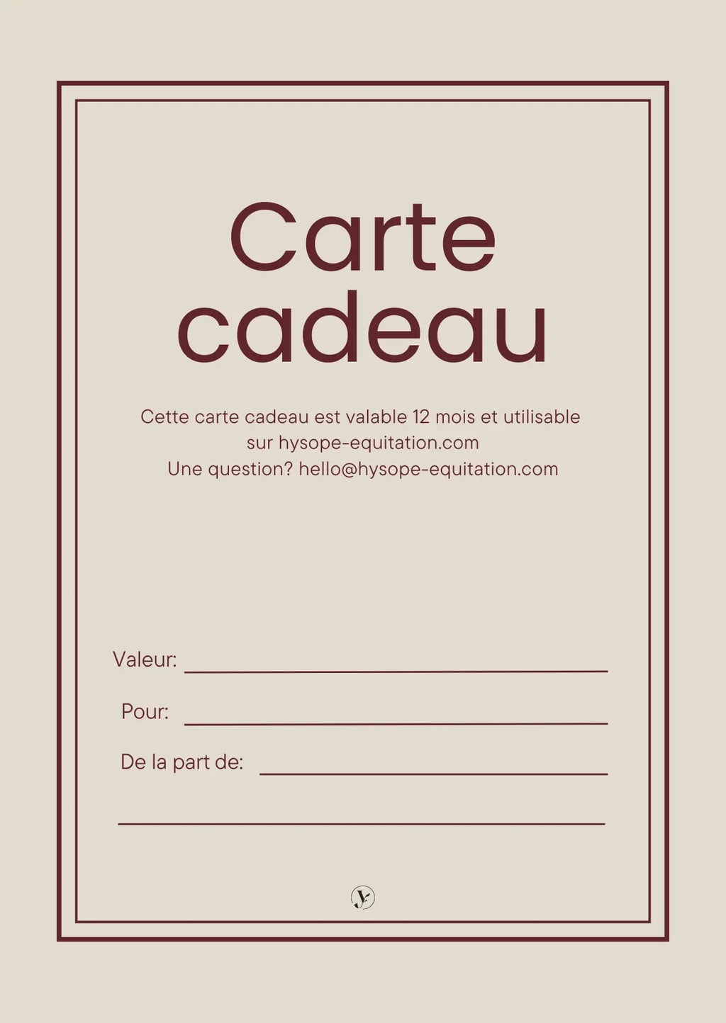 Carte cadeau Hysope Équitation Hysope Équitation