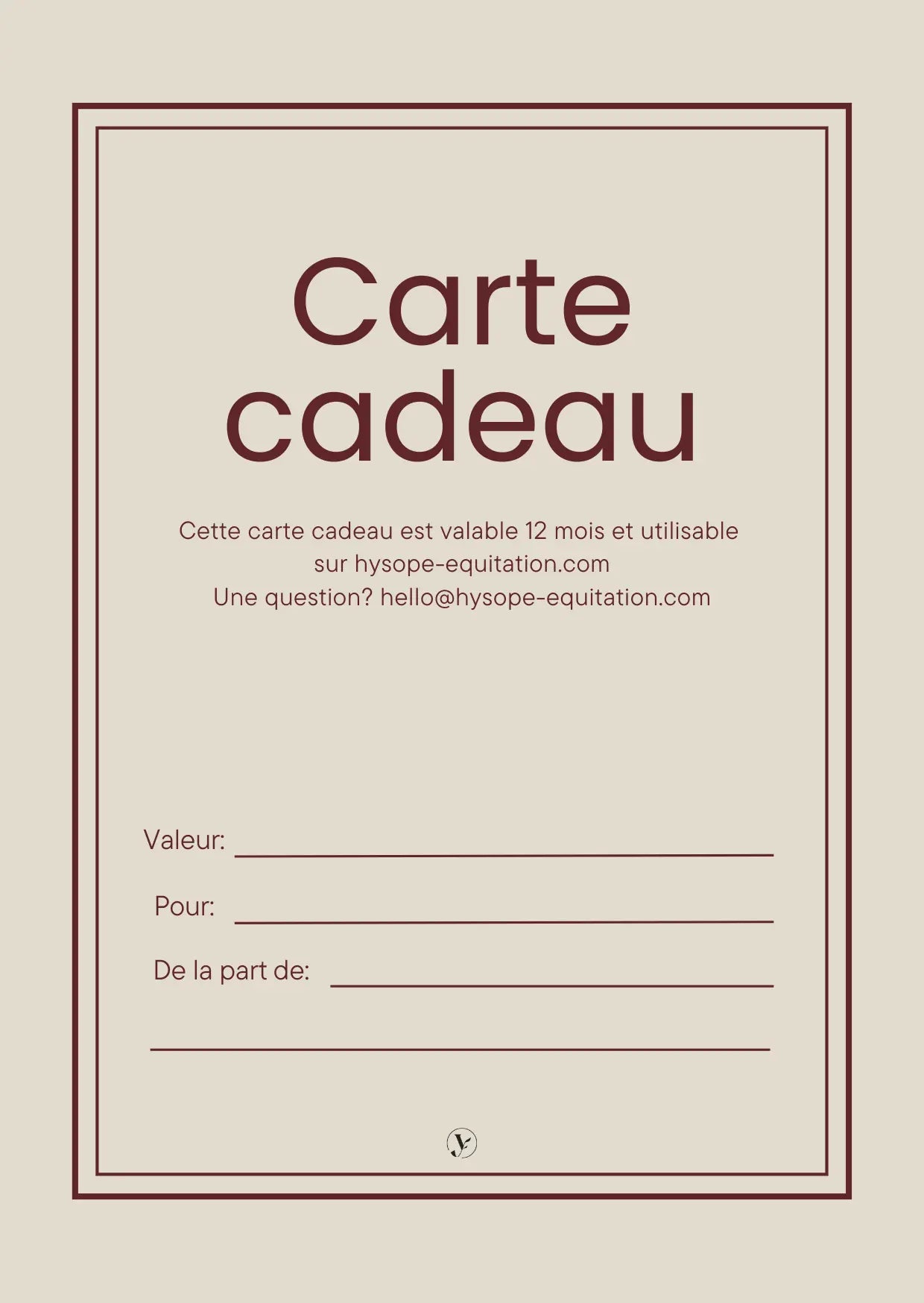 Carte cadeau Hysope Équitation Hysope Équitation